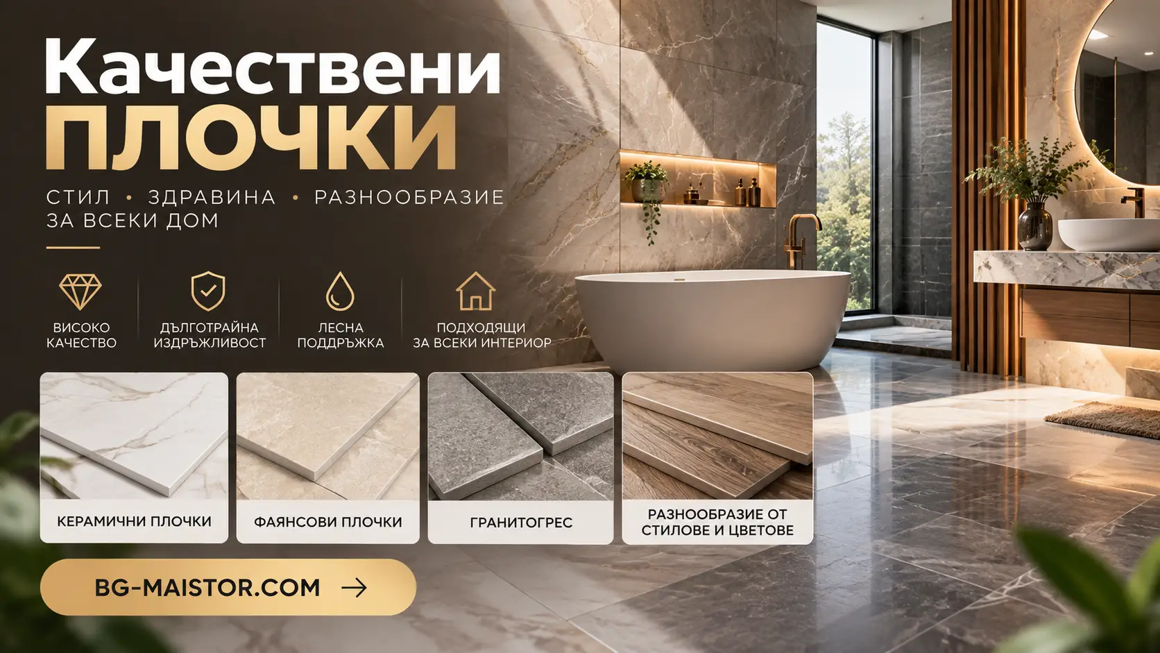 Качествени плочки , Керамични плочки, Фаянсови плочки, Гранитогрес